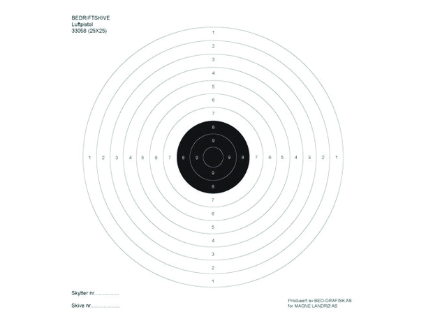Skive 10m Bedrift Luftpistol 25x25