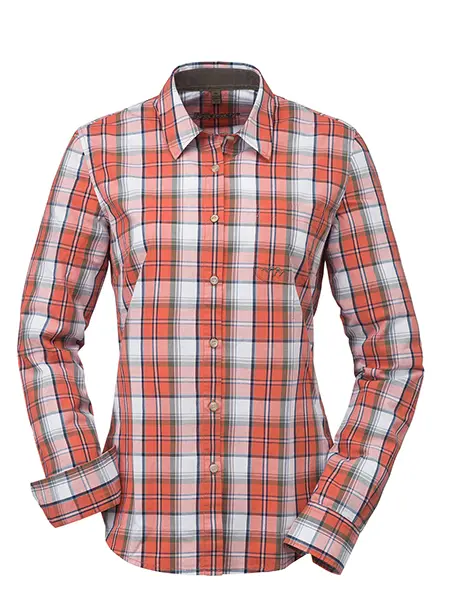Blaser Ladies Poplin Blouse Gerda olive/natur/orange checked 