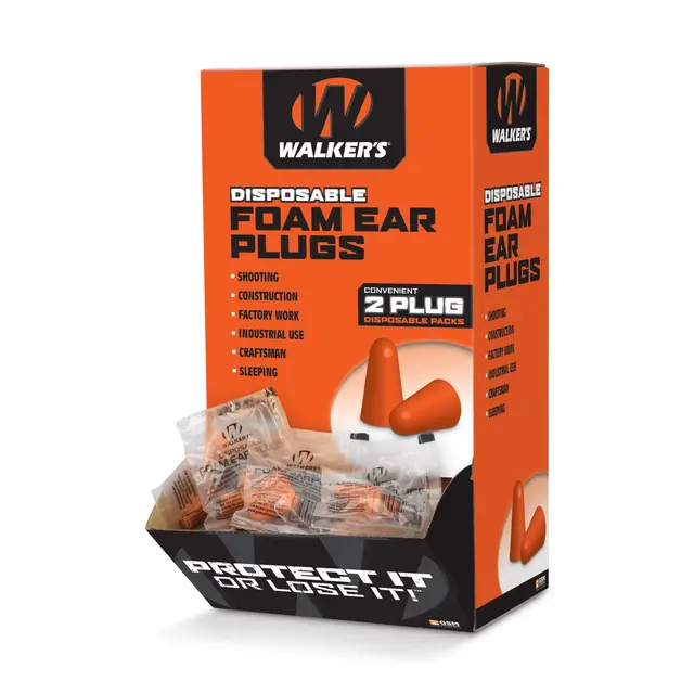 Walker's Foam Plug 200ct Box display boks med 200 par ørepropper 