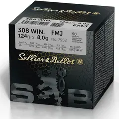 S&amp;B 308 Win 8,0g / 123gr FMJ, 50 pakke/400 kasse